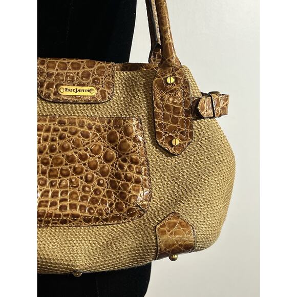 Eric Javits Tan Alligator Leather Woven Squishee Shopper Shoulder Handbag Tote - Picture 2 of 10